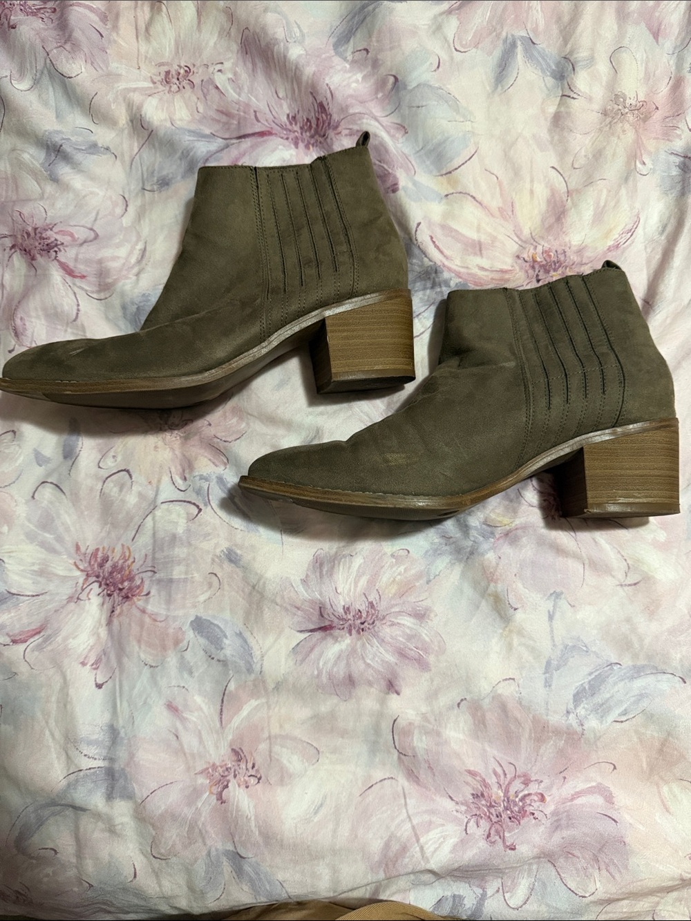 Universal Thread Taupe Suede Ankle Booties with Block Heel
